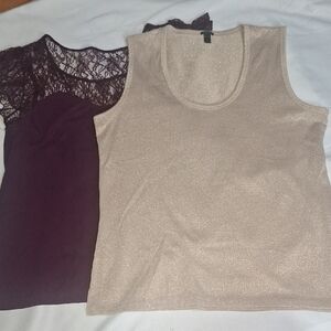 Shimmer Tan Tank & Wine Lace Tank Set Elle & J.Crew Brands